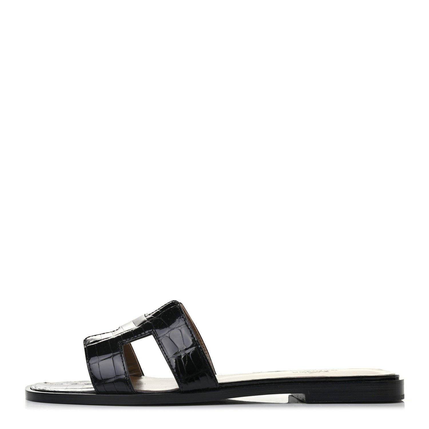 Hermes Shiny Alligator Oran Sandals 37 Black 1 of 8
