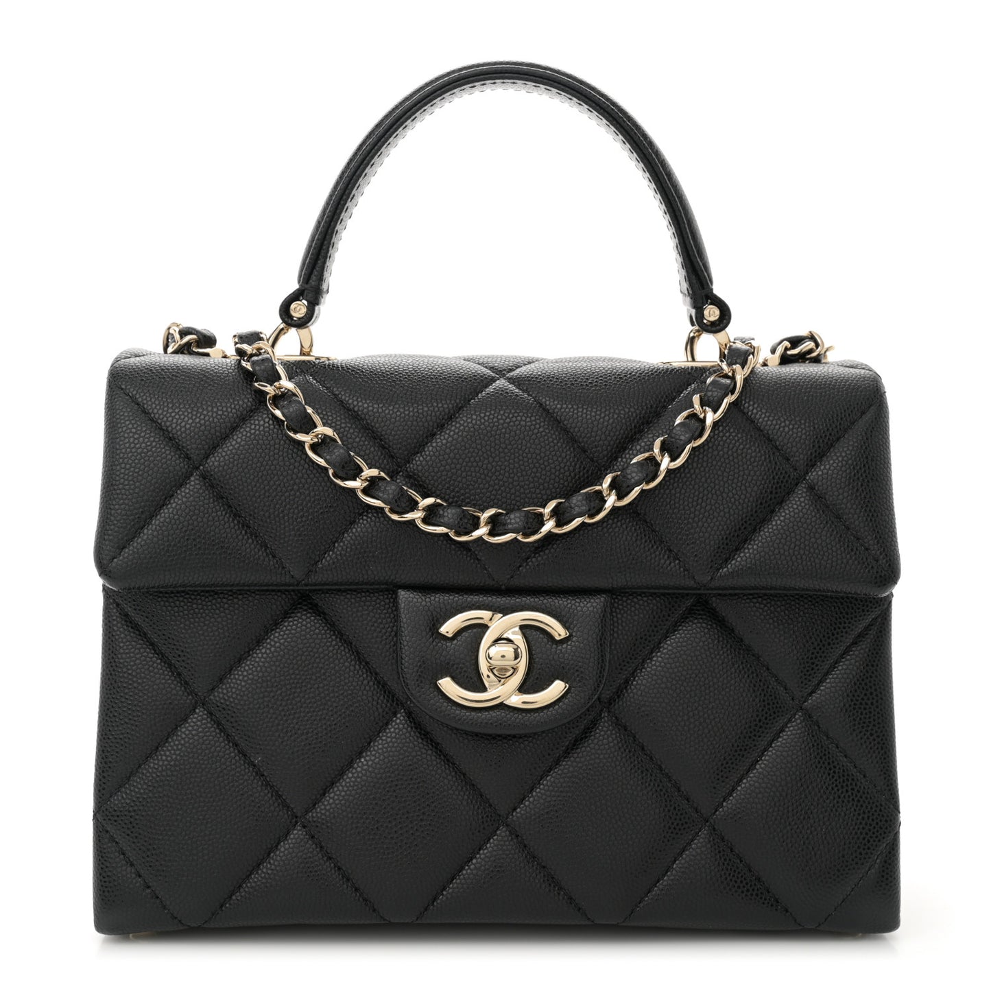 Caviar Quilted Mini Retro Twist Top Handle Flap Black