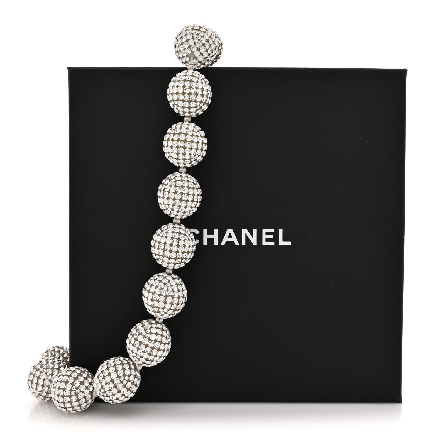 Chanel Crystal CC Ball Necklace Silver 10 of 10