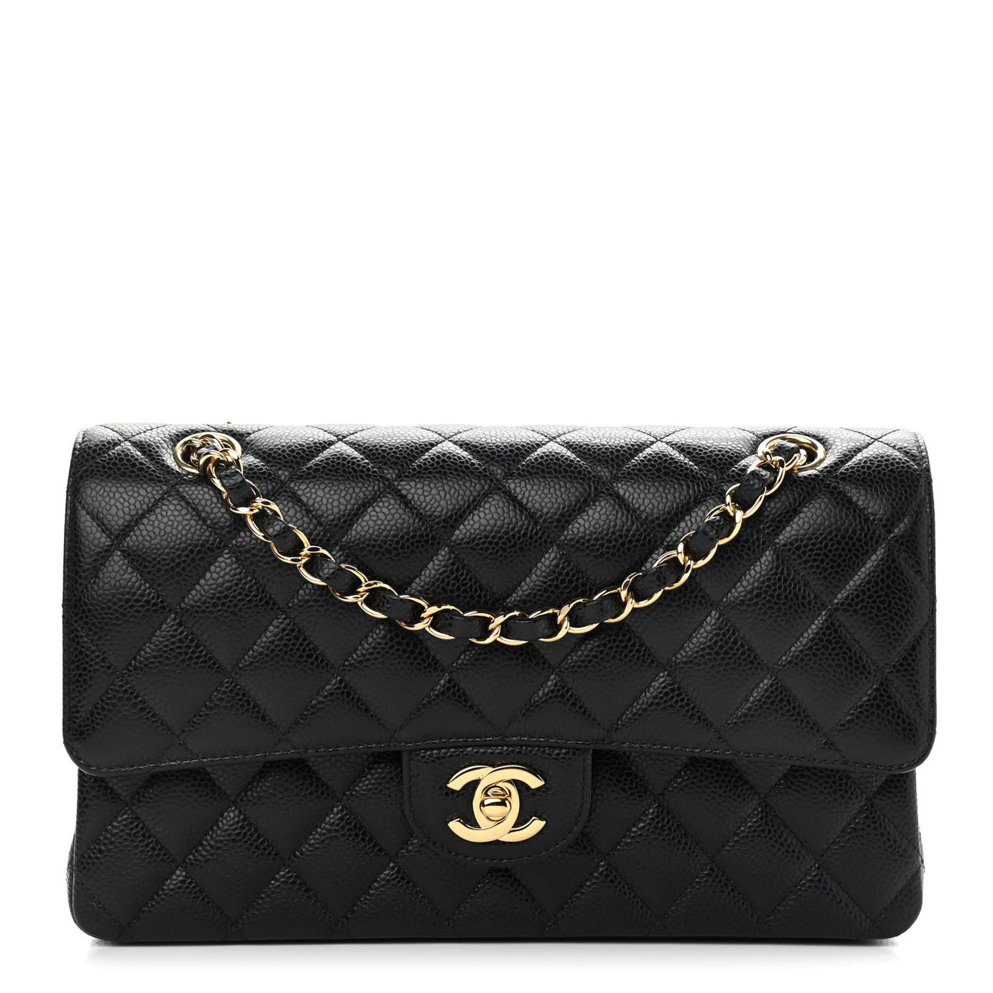 Caviar Quilted Medium Double Flap Black