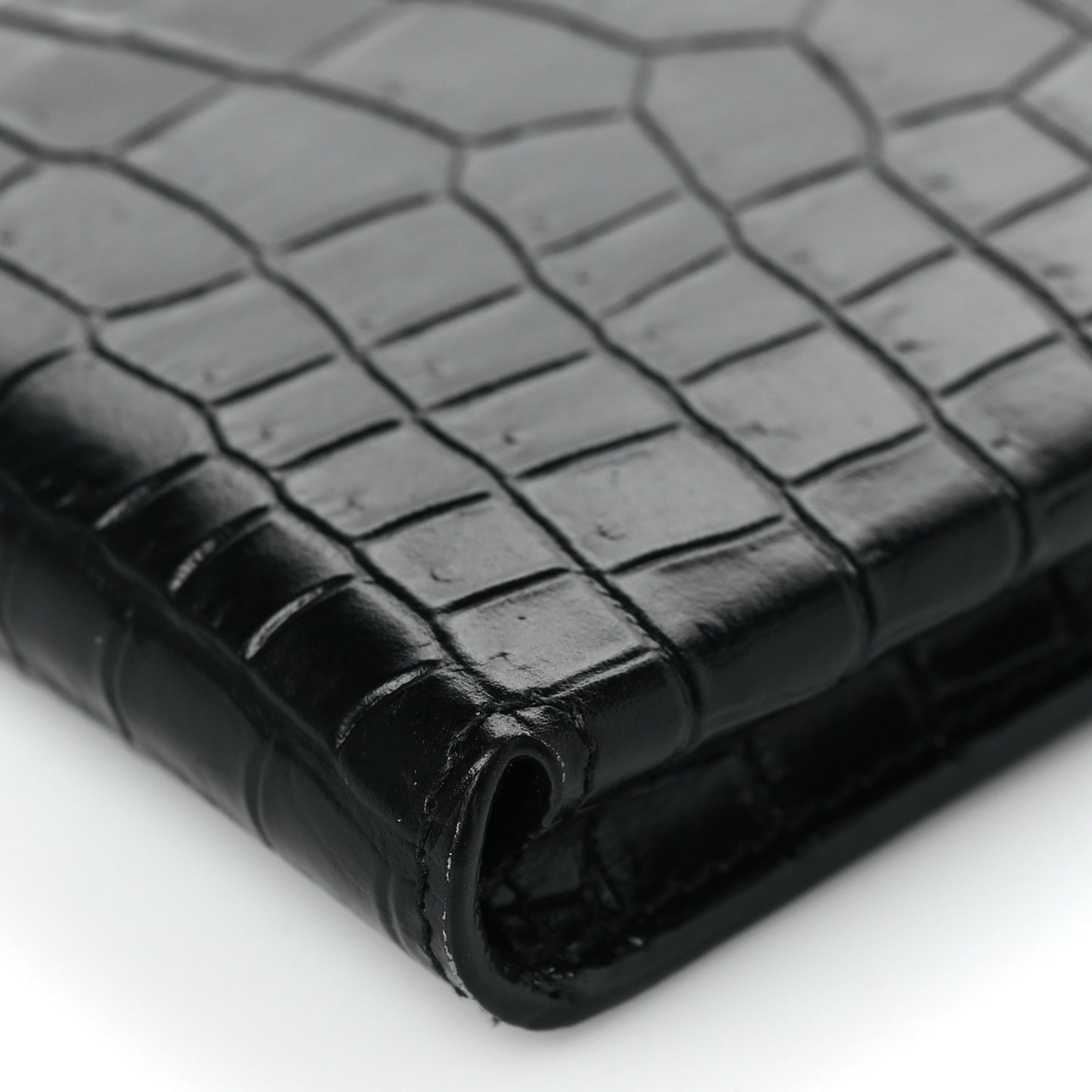 Calfskin Crocodile Embossed Phone Holder Crossbody Black