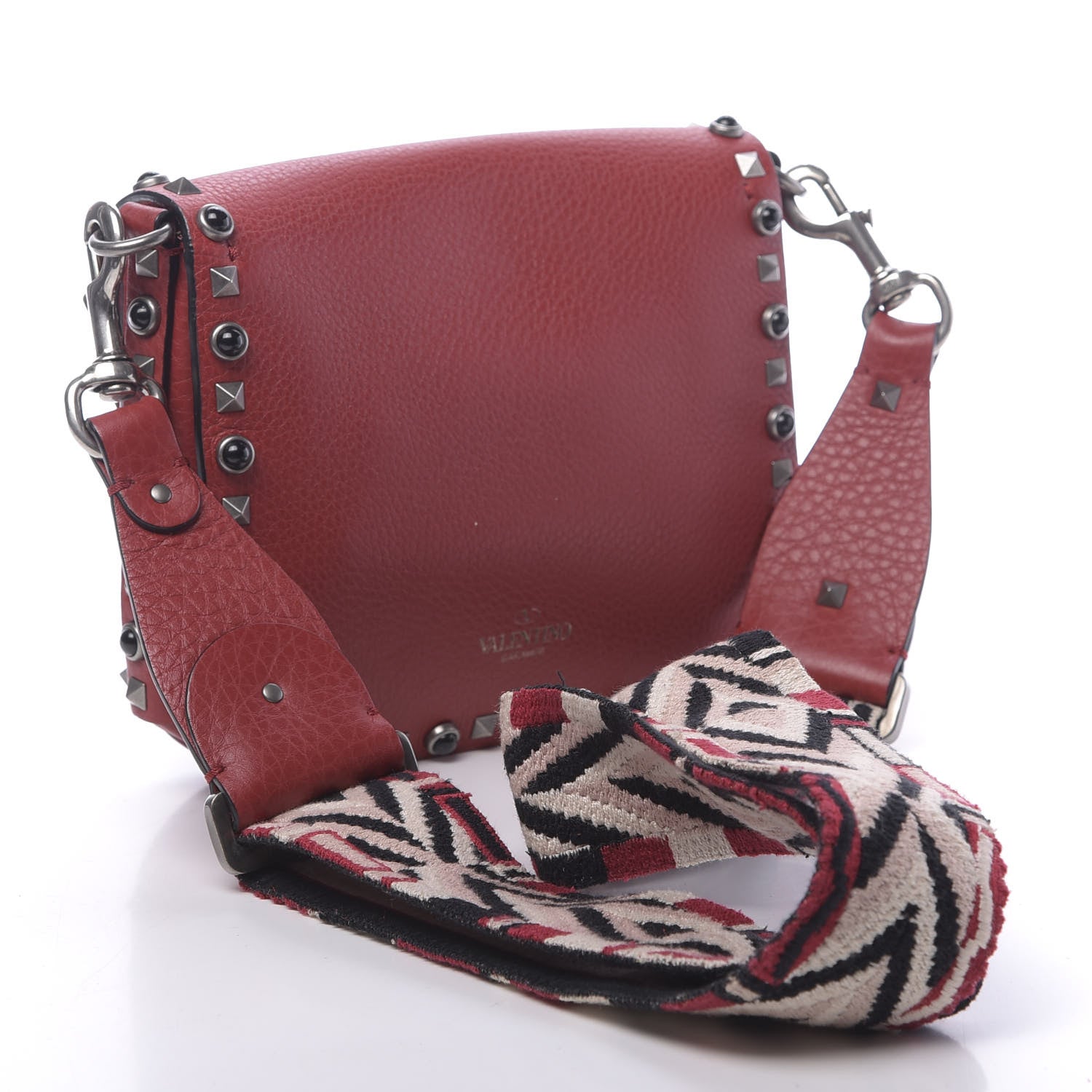 Valentino Garavani Stampa Alce Calfskin Guitar Strap Rockstud Rolling Shoulder Flap Messenger Bag Rubin 3 of 9