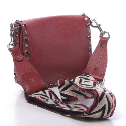 Valentino Garavani Stampa Alce Calfskin Guitar Strap Rockstud Rolling Shoulder Flap Messenger Bag Rubin 3 of 9
