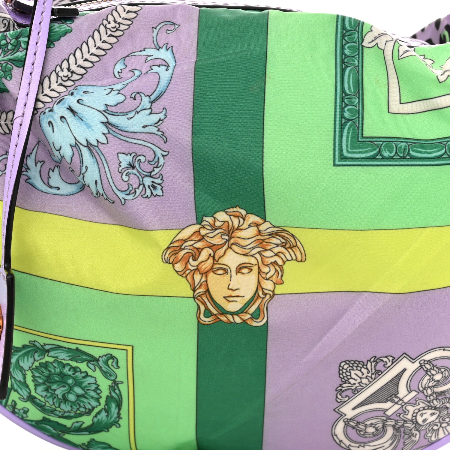 Versace Nylon Calfskin Barocco Mosaic Print Hobo Bag Jacaranda Multicolor 8 of 11