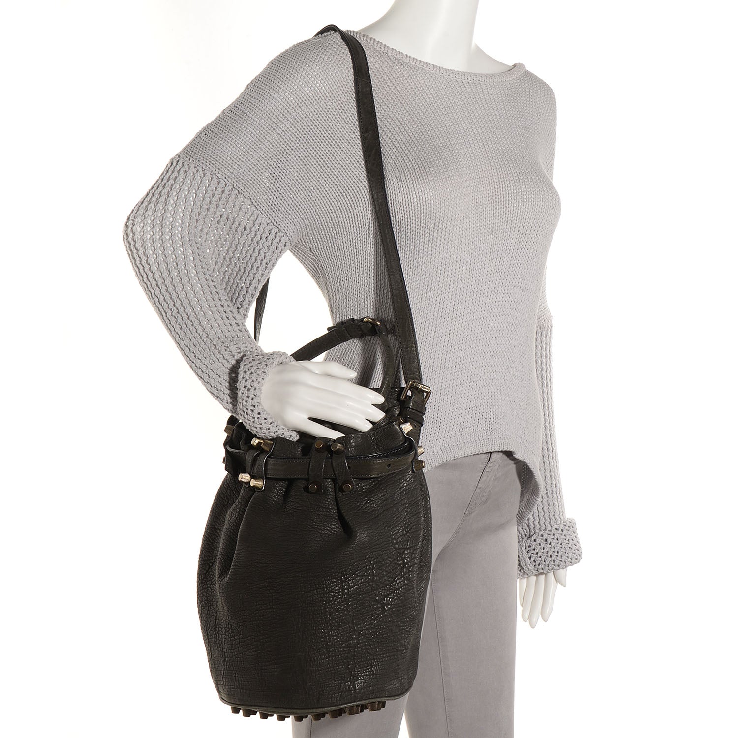 Alexander Wang Pebbled Leather Antique Brass Diego Bucket Bag Charcoal 2 of 6