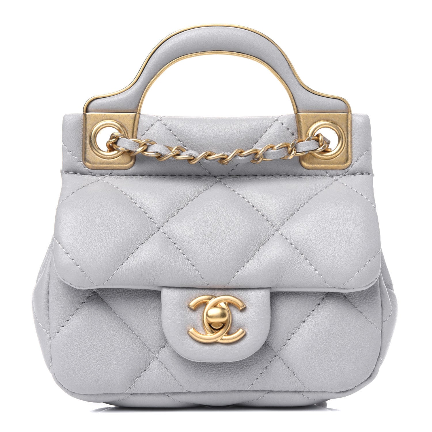 Chanel Calfskin Quilted Lady Handle Flap Card Holder With Chain Grey 1 of 4