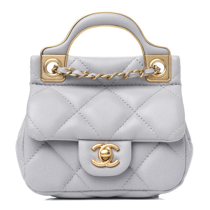 Chanel Calfskin Quilted Lady Handle Flap Card Holder With Chain Grey 1 of 4