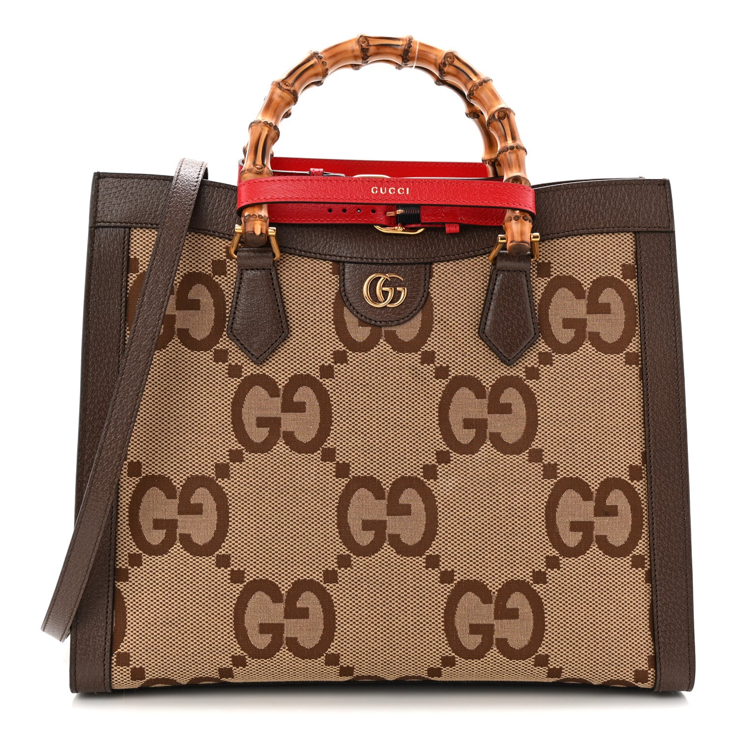 Gucci Monogram Jumbo GG Textured Dollar Calfskin Medium Diana Tote