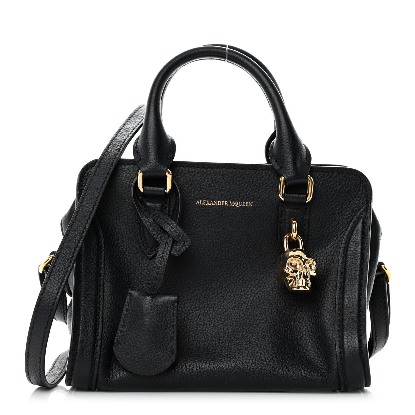 Pebbled Calfskin Mini Padlock Tote Black