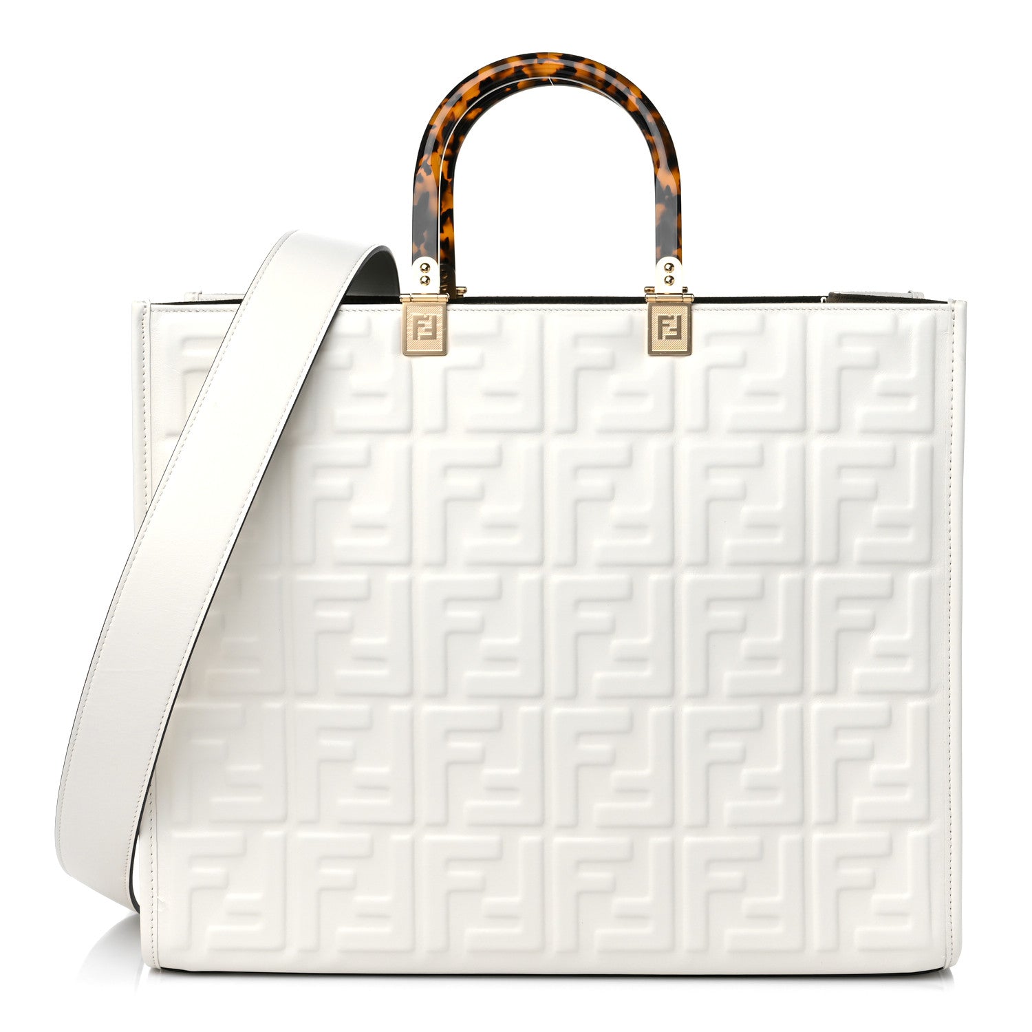 Fendi Vitello Plexiglass FF Embossed Medium Fendi Sunshine Shopper Tote White 1 of 10