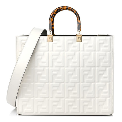 Fendi Vitello Plexiglass FF Embossed Medium Fendi Sunshine Shopper Tote White 1 of 10