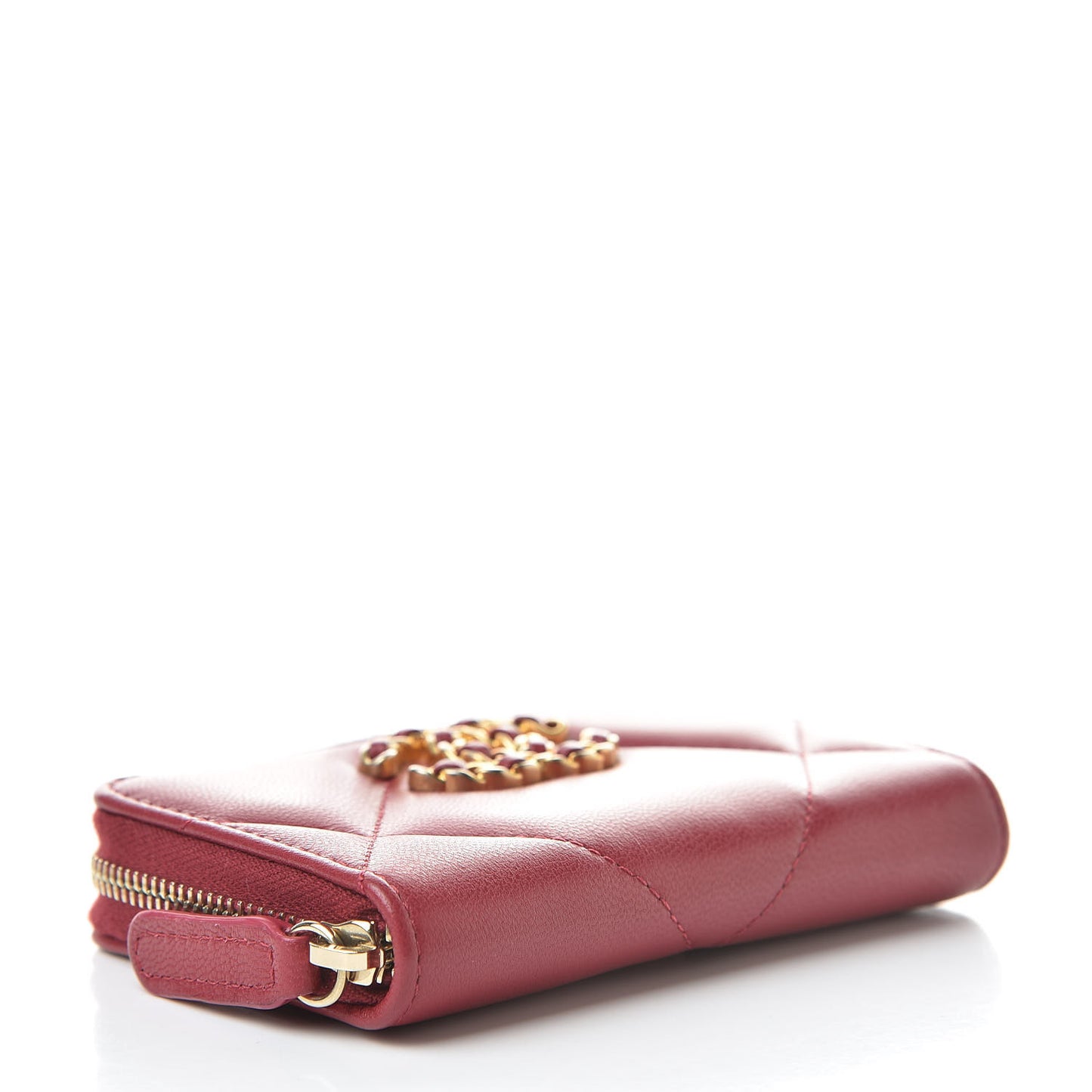 Goatskin Quilted 19 Zip Around Coin Purse Wallet Dark Pink