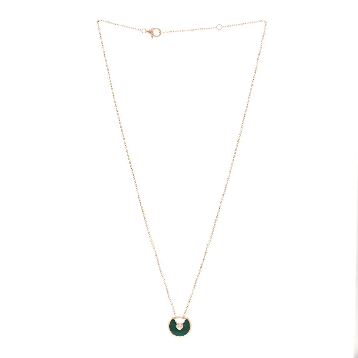 18K Pink Gold Diamond Malachite XS Amulette de Cartier Pendant Necklace
