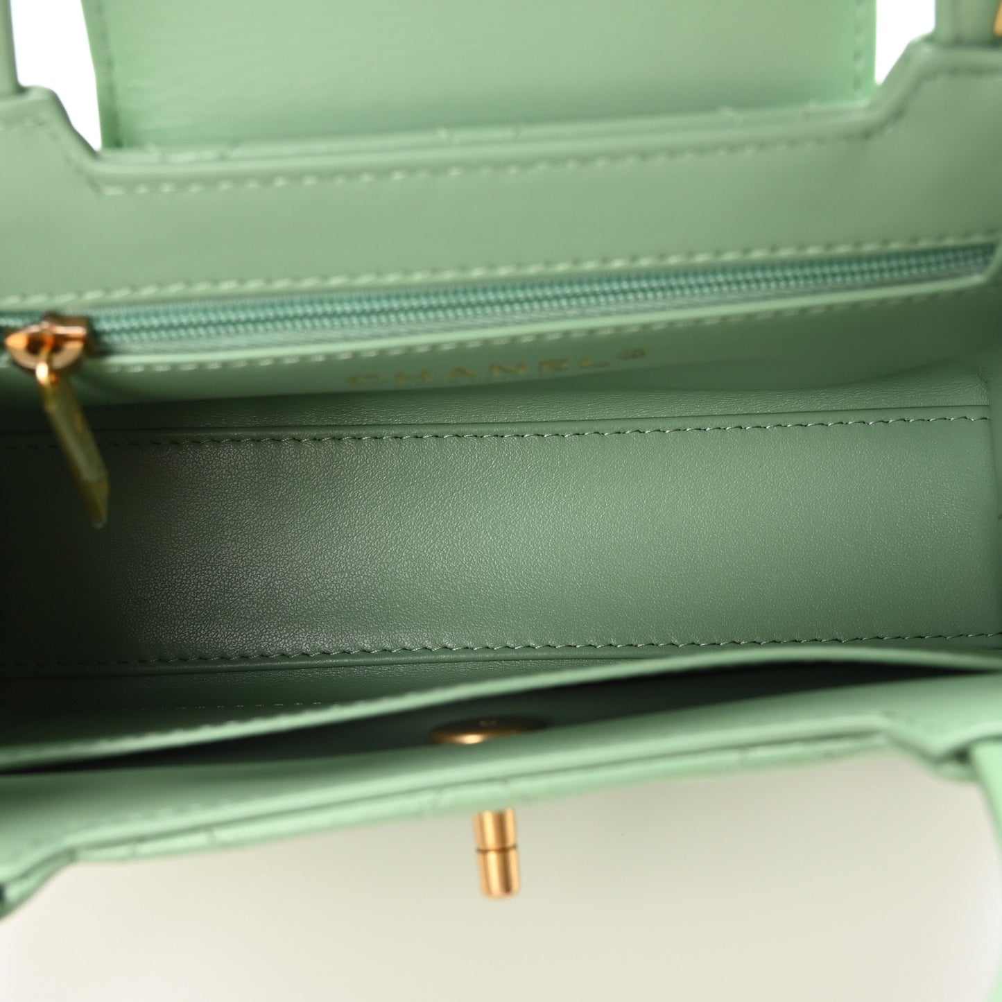 Shiny Aged Calfskin Quilted Nano Kelly Shopper Light Green