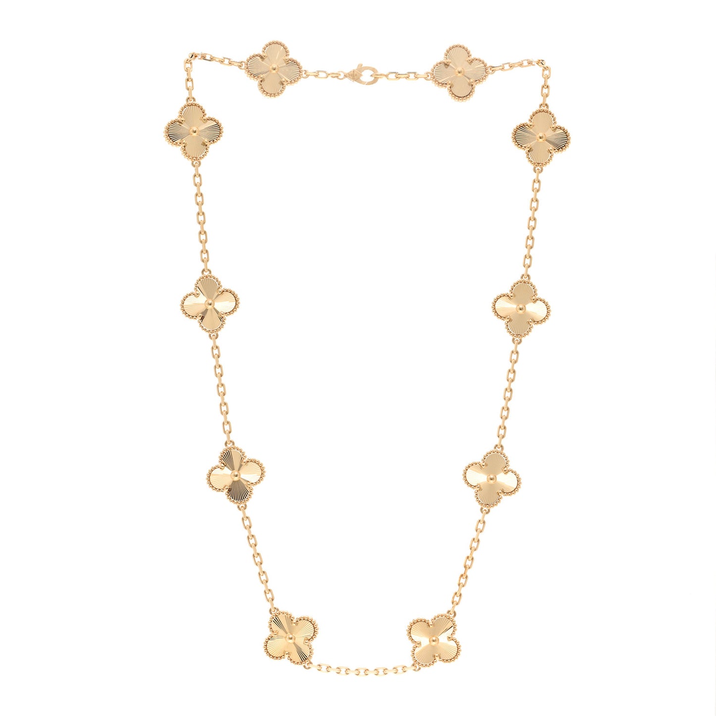 18K Yellow Gold 10 Motifs Guilloche Vintage Alhambra Necklace