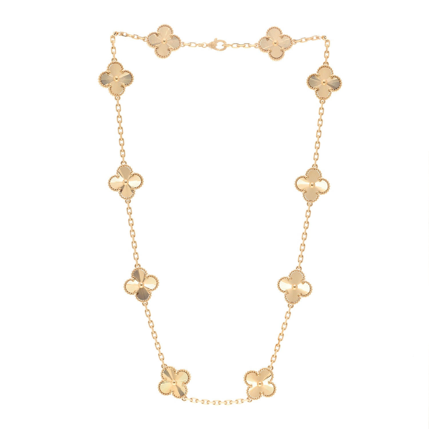 Van Cleef & Arpels 18K Yellow Gold 10 Motifs Guilloche Vintage Alhambra Necklace 3 of 5