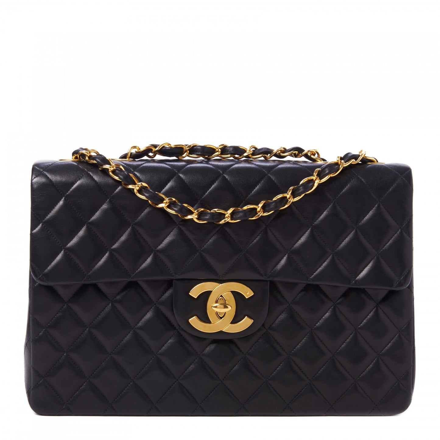 Lambskin Quilted XL Jumbo Single Flap Black