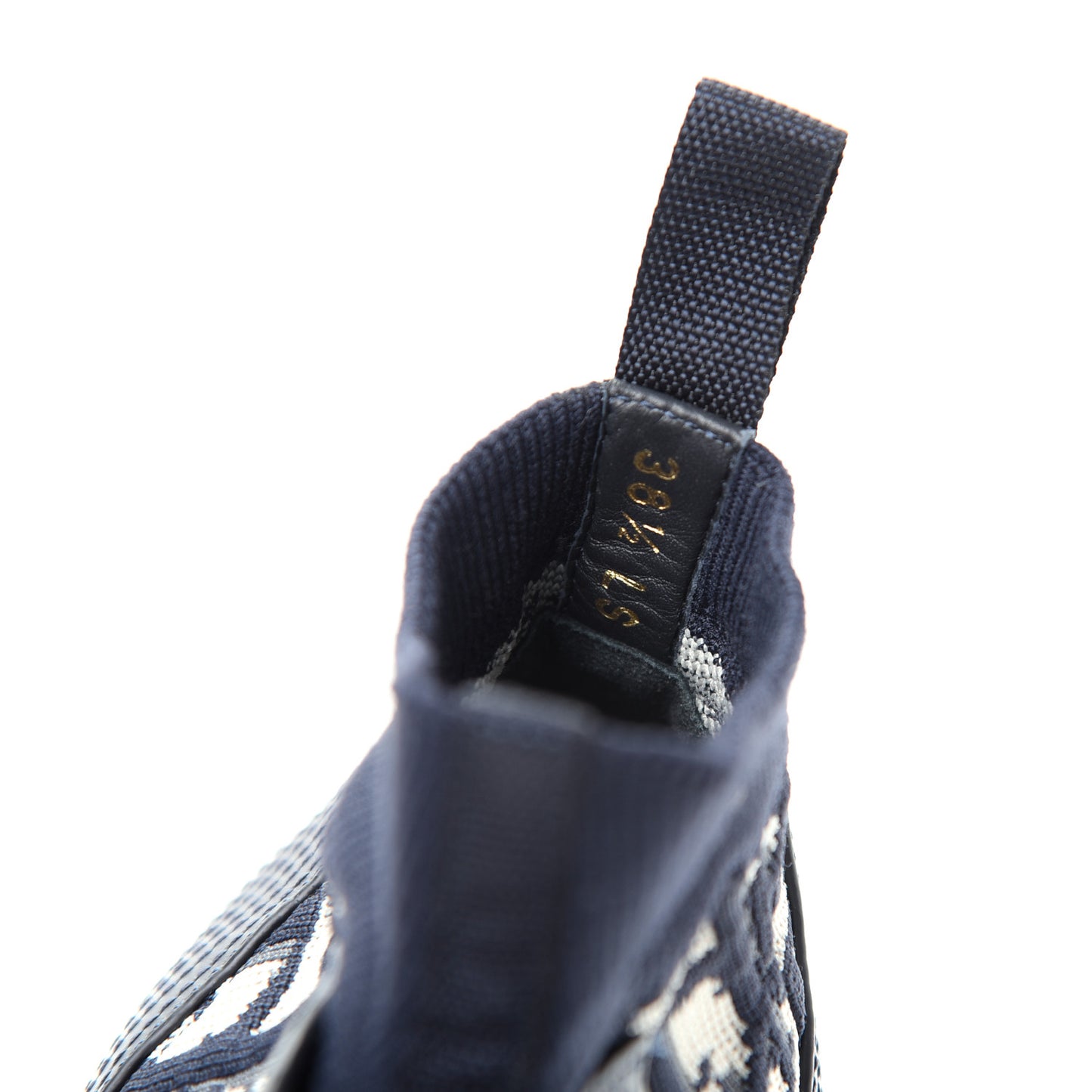Technical Knit Calfskin Oblique Womens Walk'n Dior Mid Top Sneakers 38.5 Deep Blue