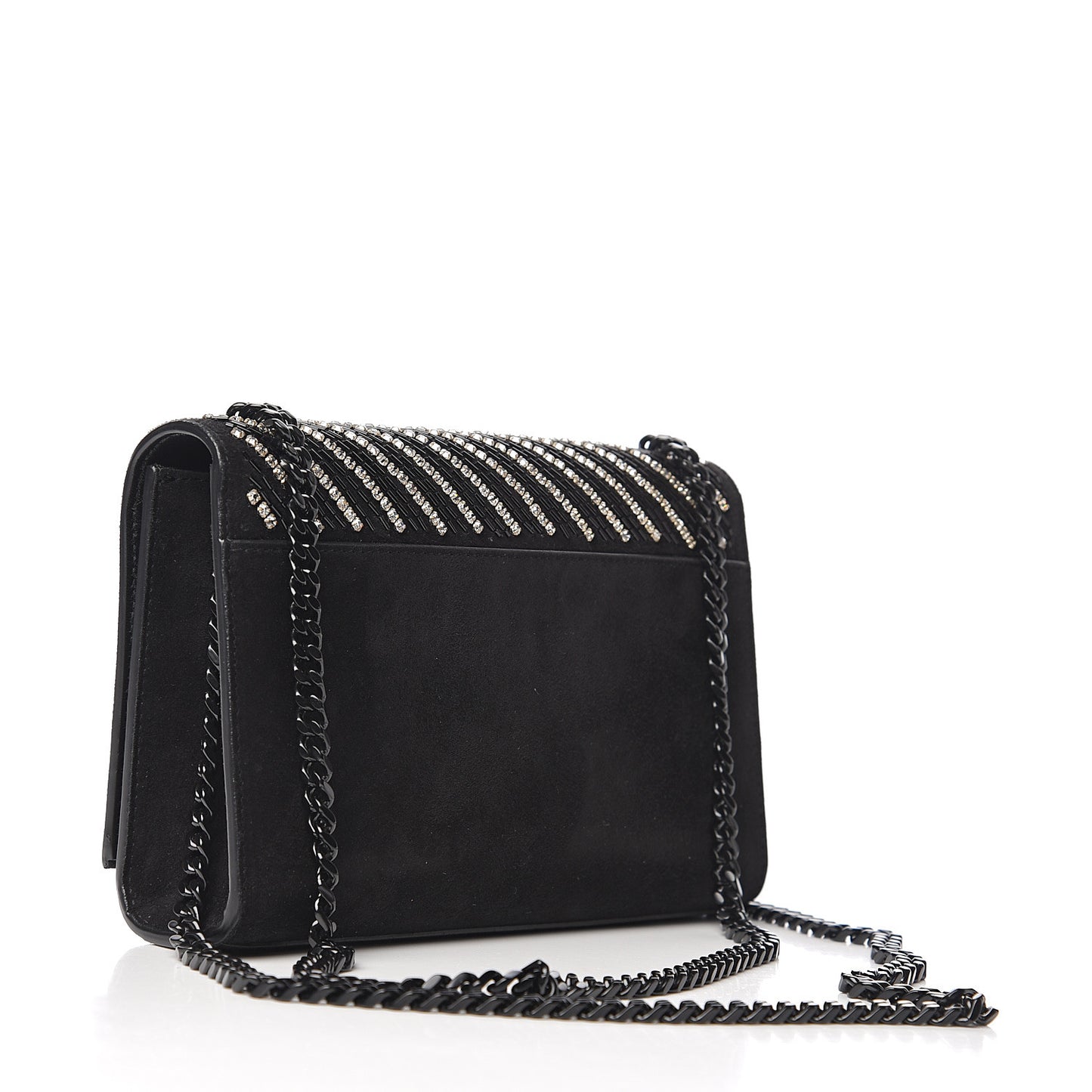 Suede Crystal Small Classic Monogram Kate Satchel Black