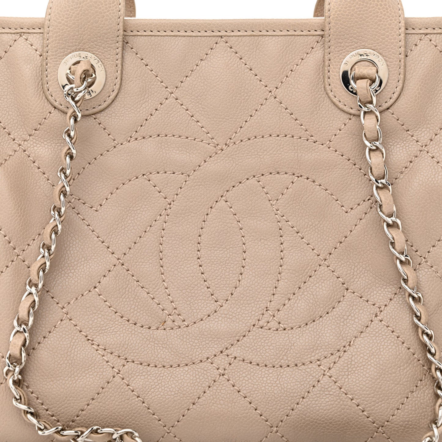 Caviar Quilted Deauville Bowling Bag Beige