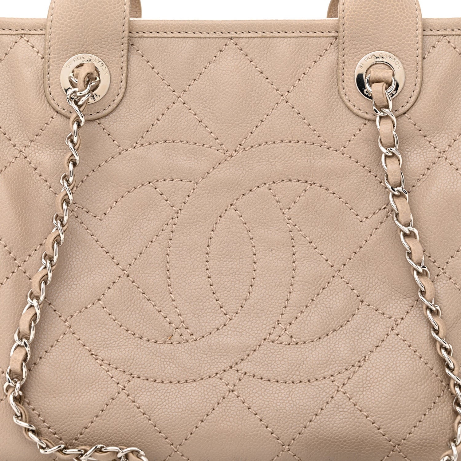 Chanel Caviar Quilted Deauville Bowling Bag Beige 7 of 9