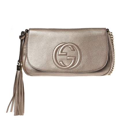 Gucci Metallic Pebbled Calfskin Medium Soho Flap Crossbody Golden Beige 1 of 11