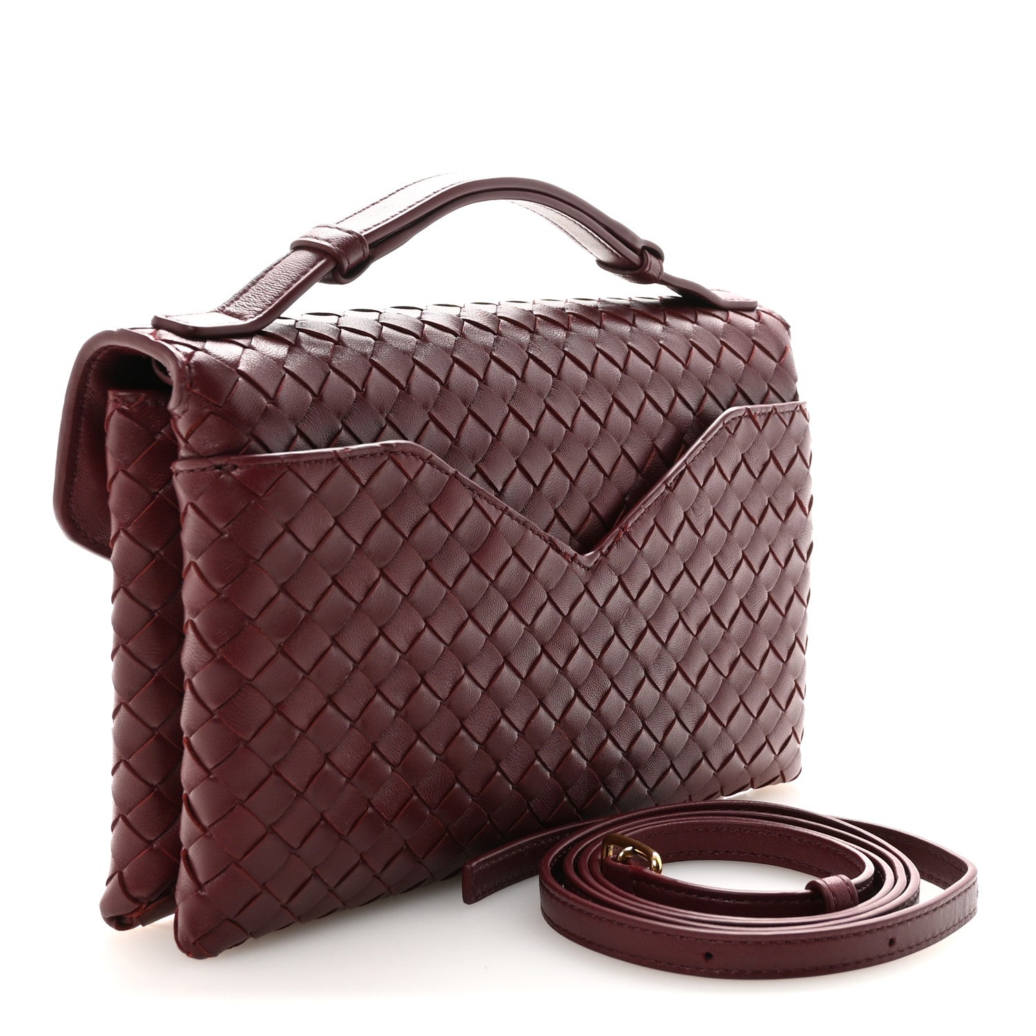 Bottega Veneta Nappa Intrecciato Knot Lock Top Handle Crossbody Bag Fondant Barolo 3 of 9