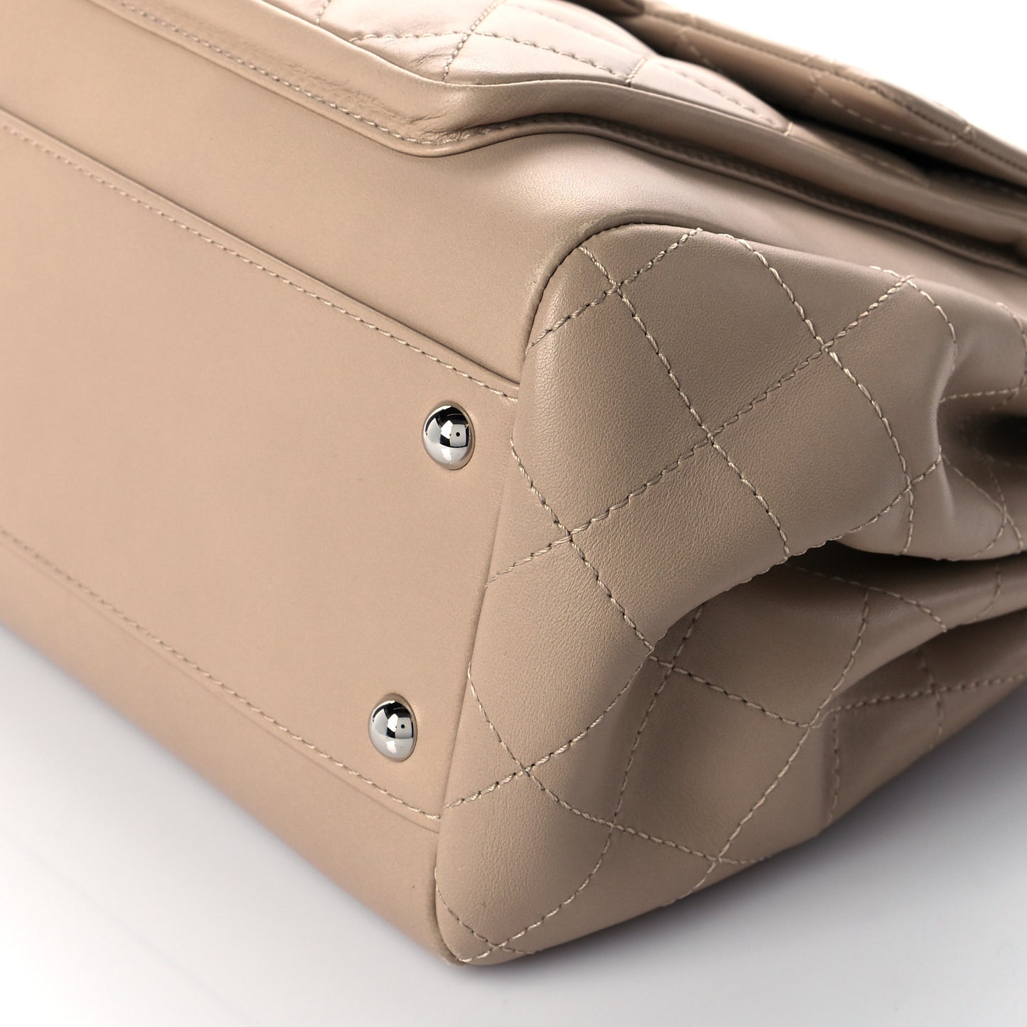 Lambskin Quilted CC Accordion Shopping Bag Beige