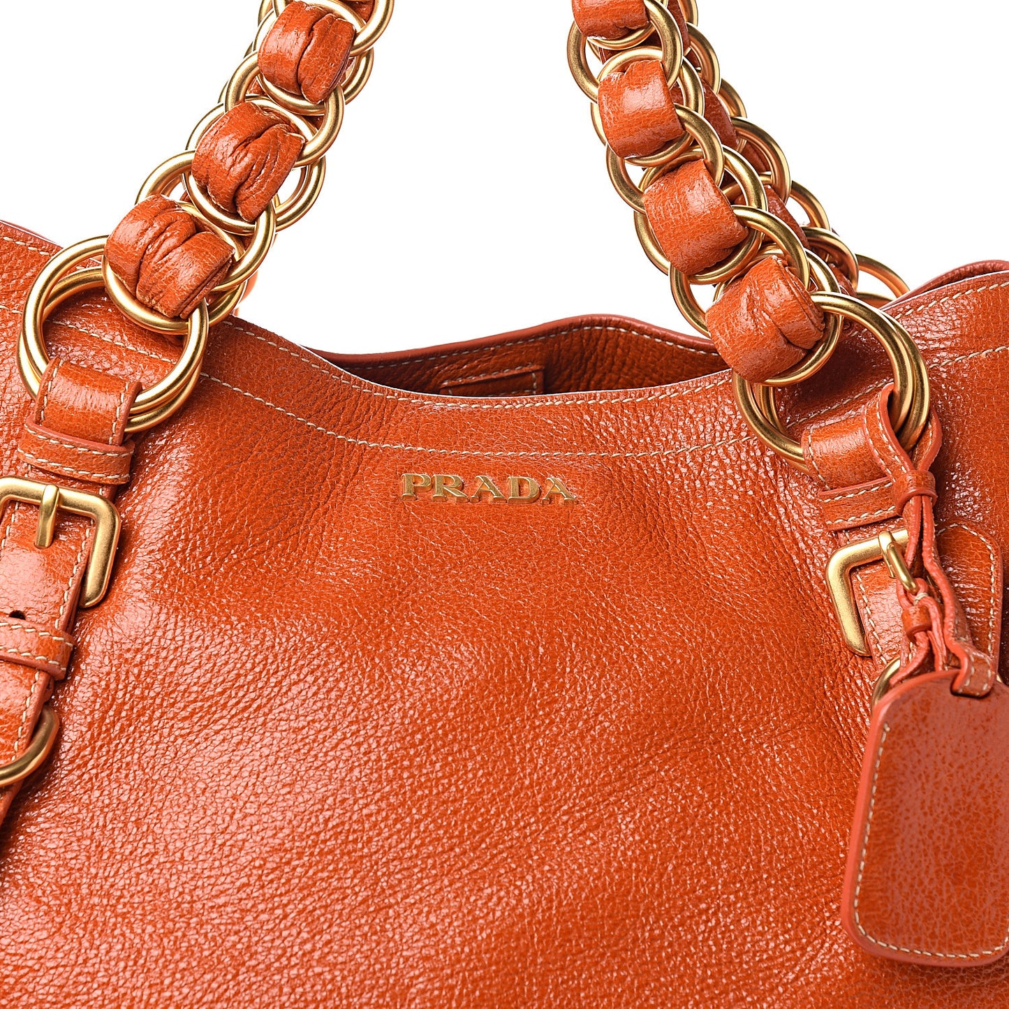 Vitello Shine Chain Top Handle Tote Papaya