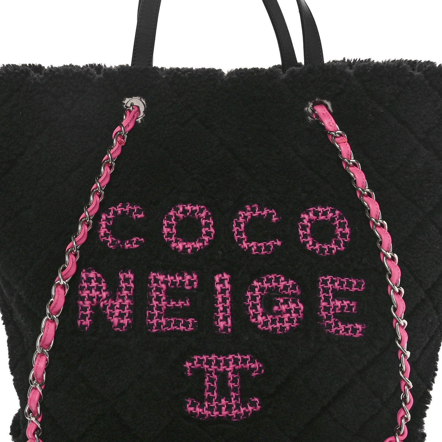 Chanel Shearling Sheepskin Large Coco Neige Tote Black 8 of 10
