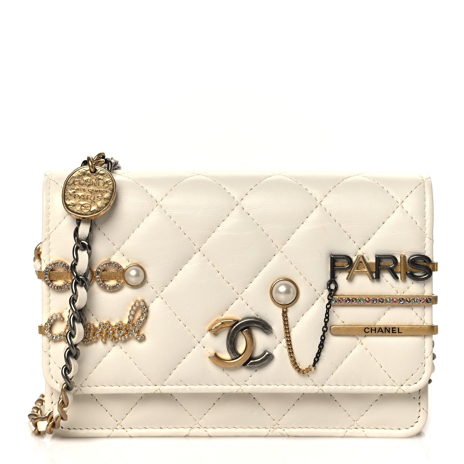 Chanel Lambskin Quilted Coco Clips Mini Wallet On Chain WOC White 1 of 11