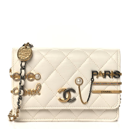 Chanel Lambskin Quilted Coco Clips Mini Wallet On Chain WOC White 1 of 11
