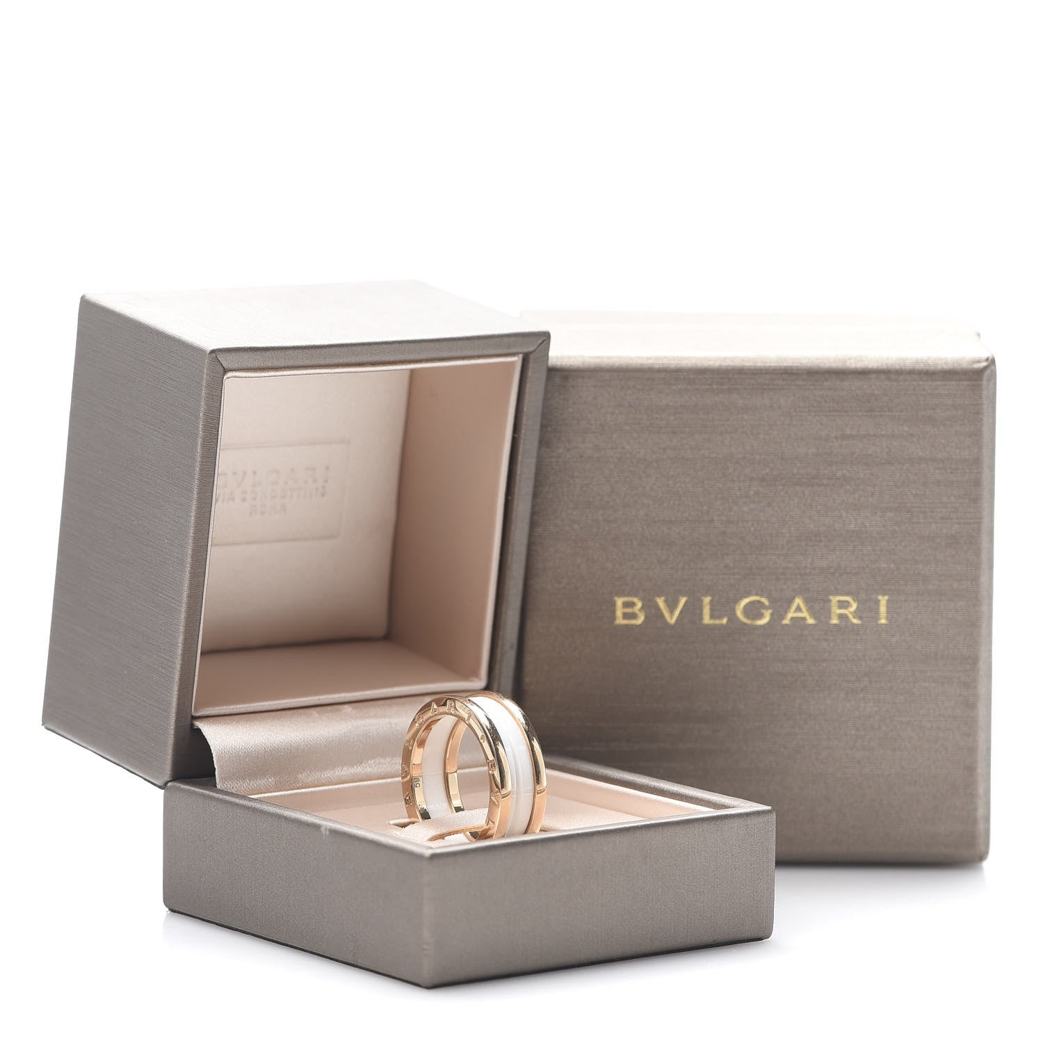 Bulgari 18K Rose Gold White Ceramic B.Zero1 Two-Band Ring 59 8.75 9 of 9