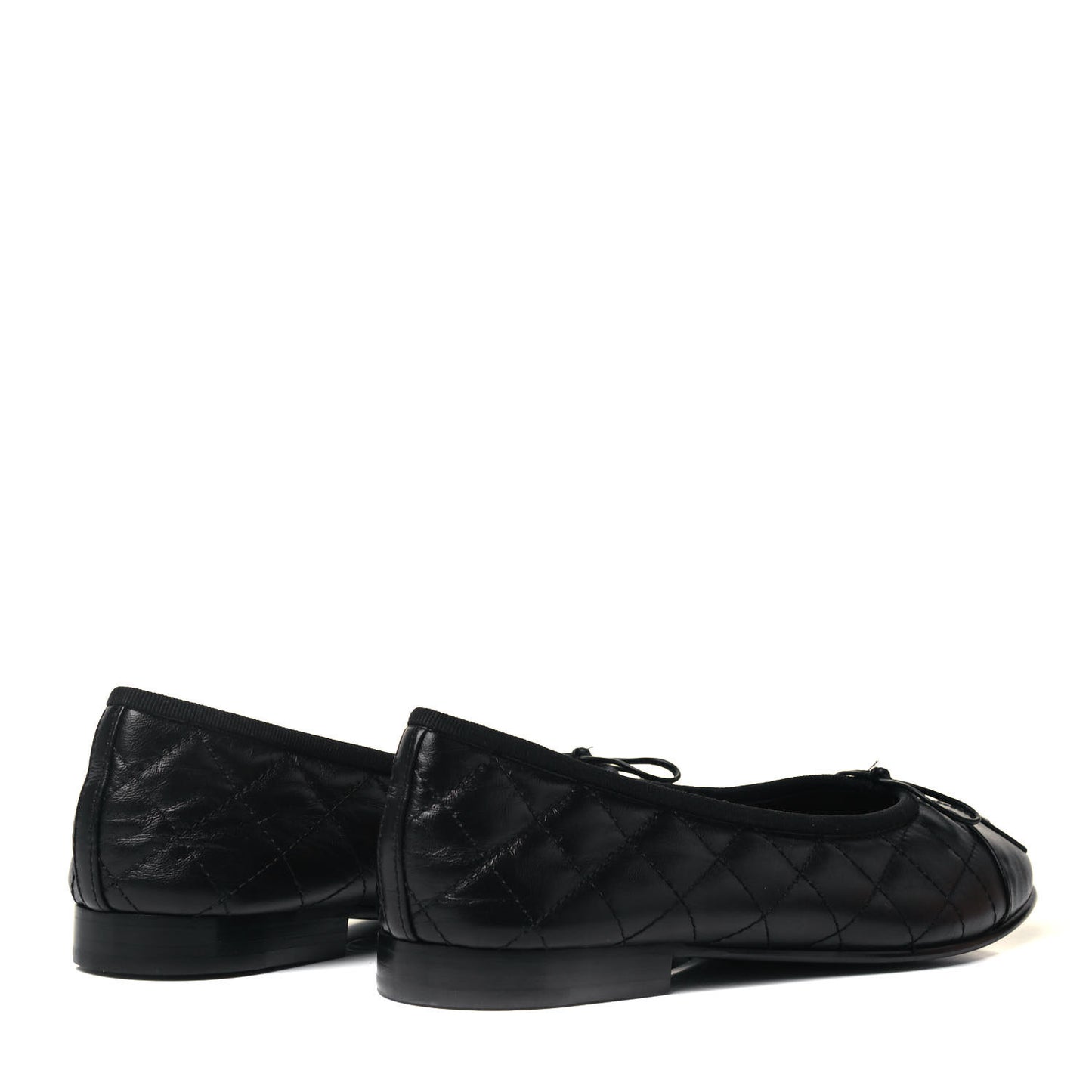 Aged Calfskin Quilted CC Cap Toe Ballerina Flats 37.5 Black