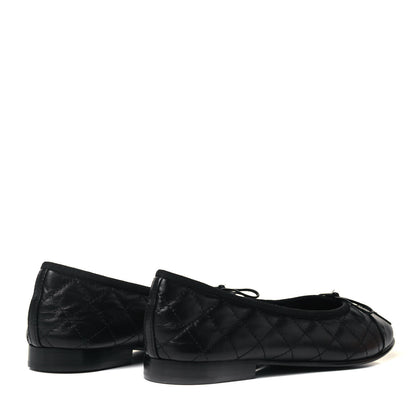 Chanel Aged Calfskin Quilted CC Cap Toe Ballerina Flats 37.5 Black 4 of 9