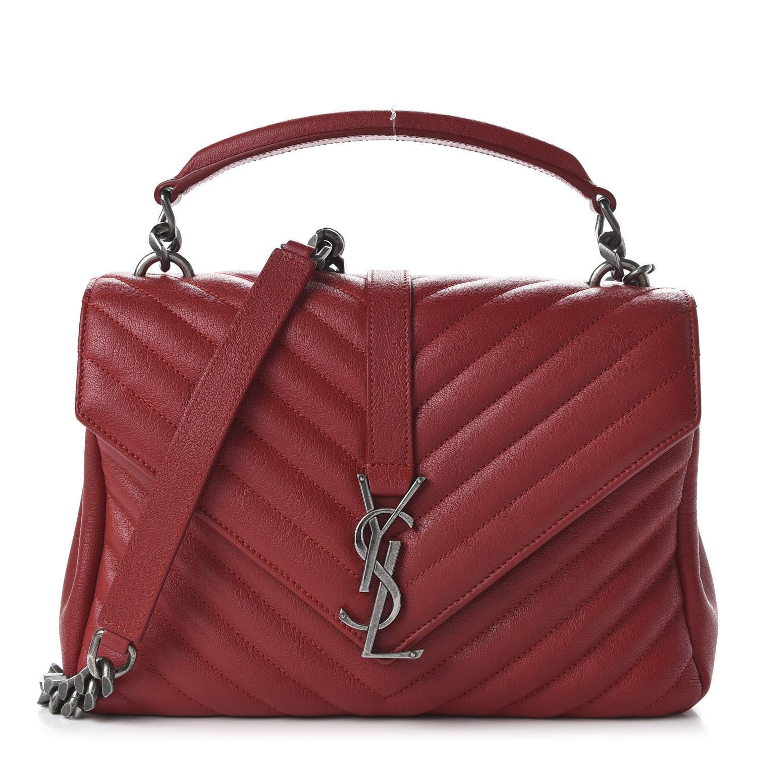 Saint Laurent Sheepskin Matelasse Chevron Monogram Medium College Bag Rouge 1 of 10