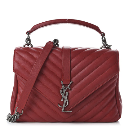 Saint Laurent Sheepskin Matelasse Chevron Monogram Medium College Bag Rouge 1 of 10