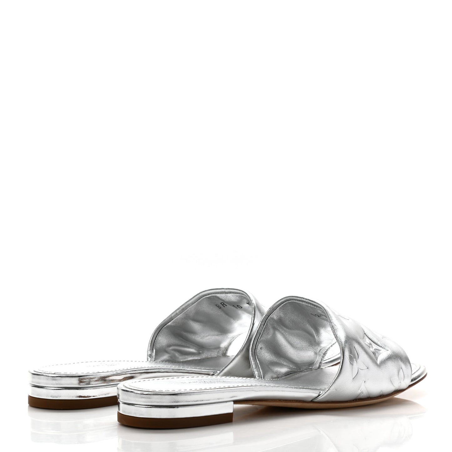 Metallic Lambskin Embossed Monogram Revival Flat Mules 35 Silver