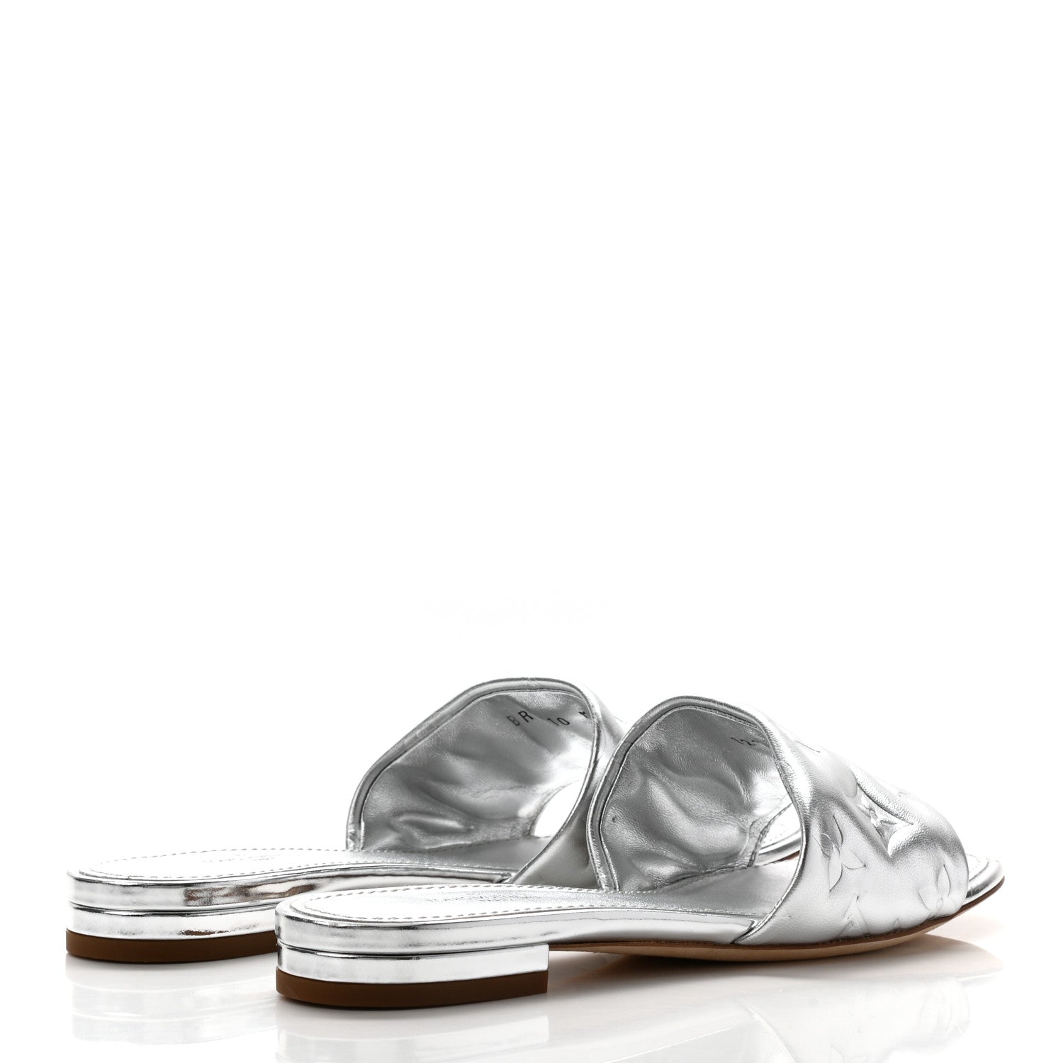 Louis Vuitton Metallic Lambskin Embossed Monogram Revival Flat Mules 35 Silver 4 of 16