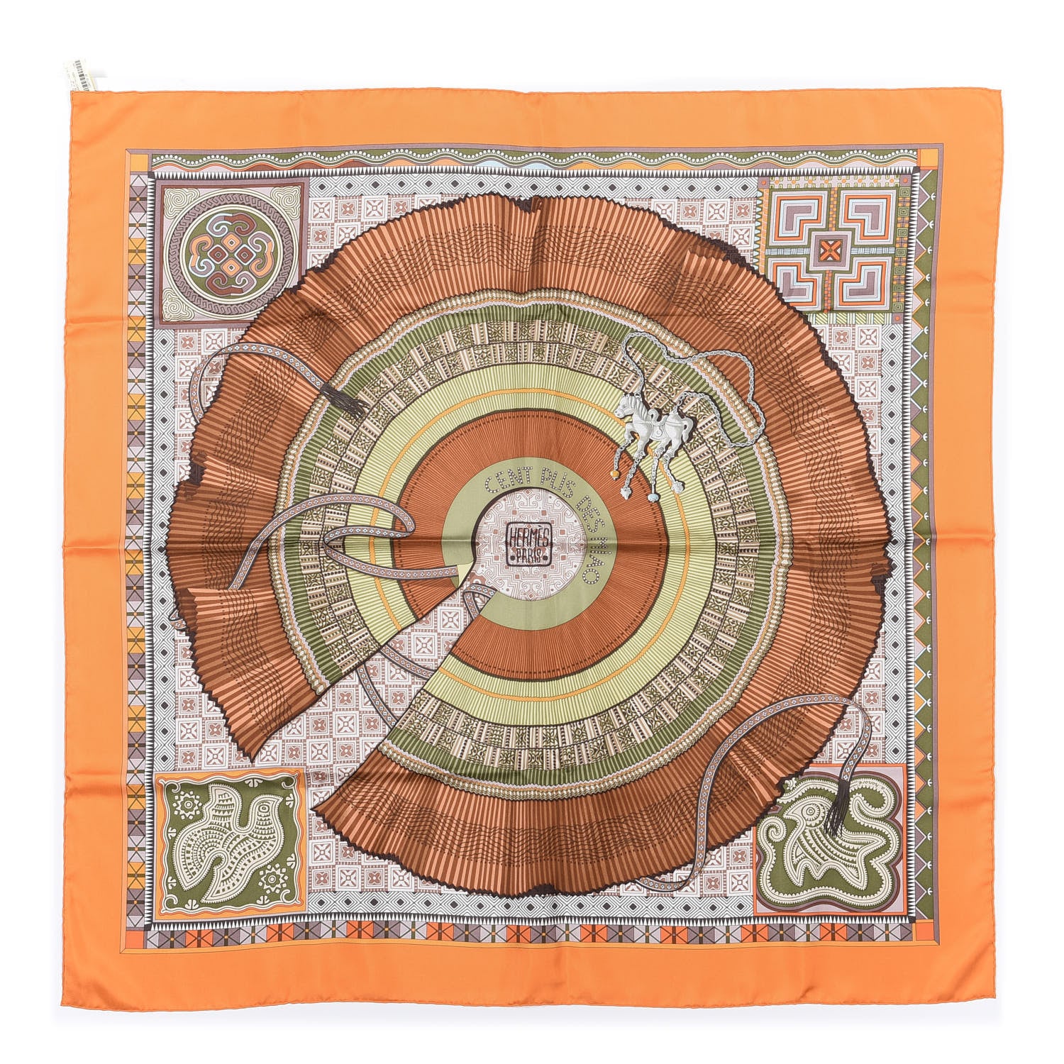 Hermes Silk Cent Plis De Miao Scarf 90 Terracotta Loden 1 of 5