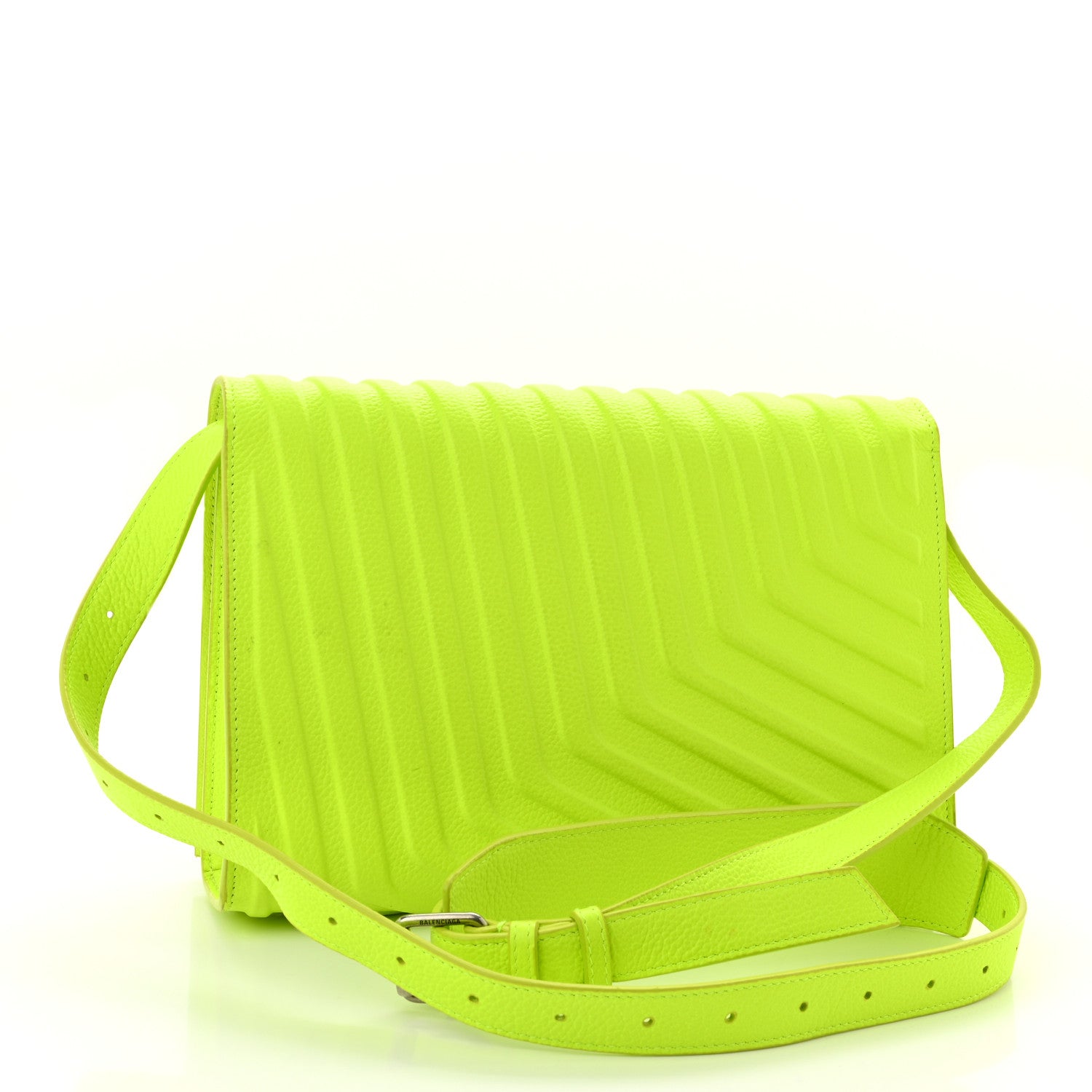 Balenciaga Grained Calfskin Embossed Car Flap Bag Fluo Yellow 3 of 9
