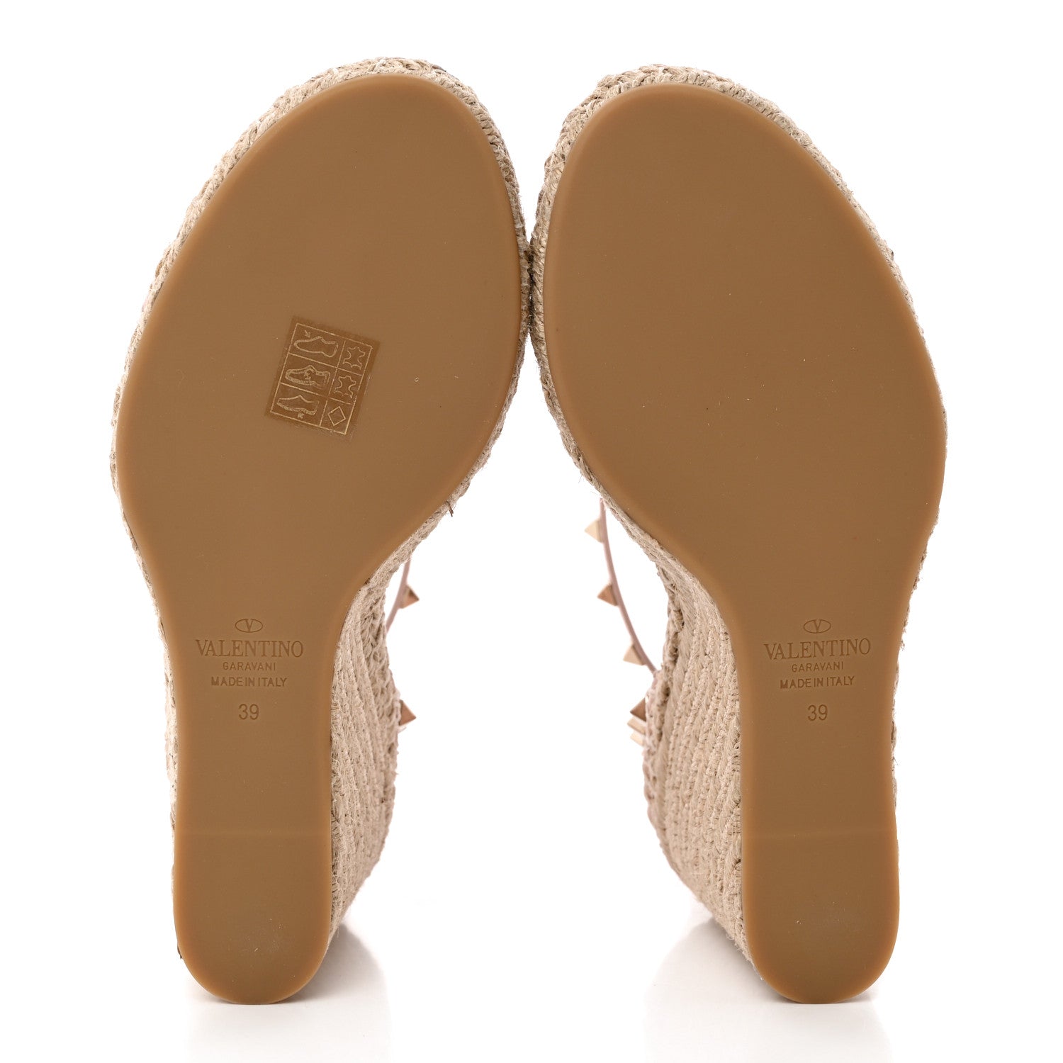 Valentino Garavani Grained Calfskin Rockstud Ankle Strap Espadrille 15/105mm Wedge Sandals 39 Rose Quartz Natural 5 of 14