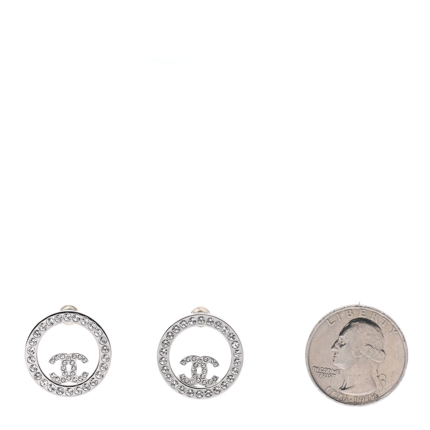 Crystal CC Round Earrings Silver