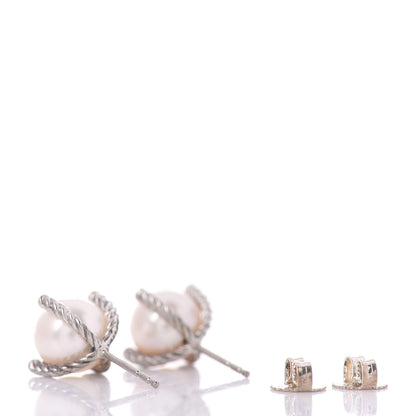 David Yurman Sterling Silver Diamond Pearl 10mm Cable Stud Earrings 3 of 4