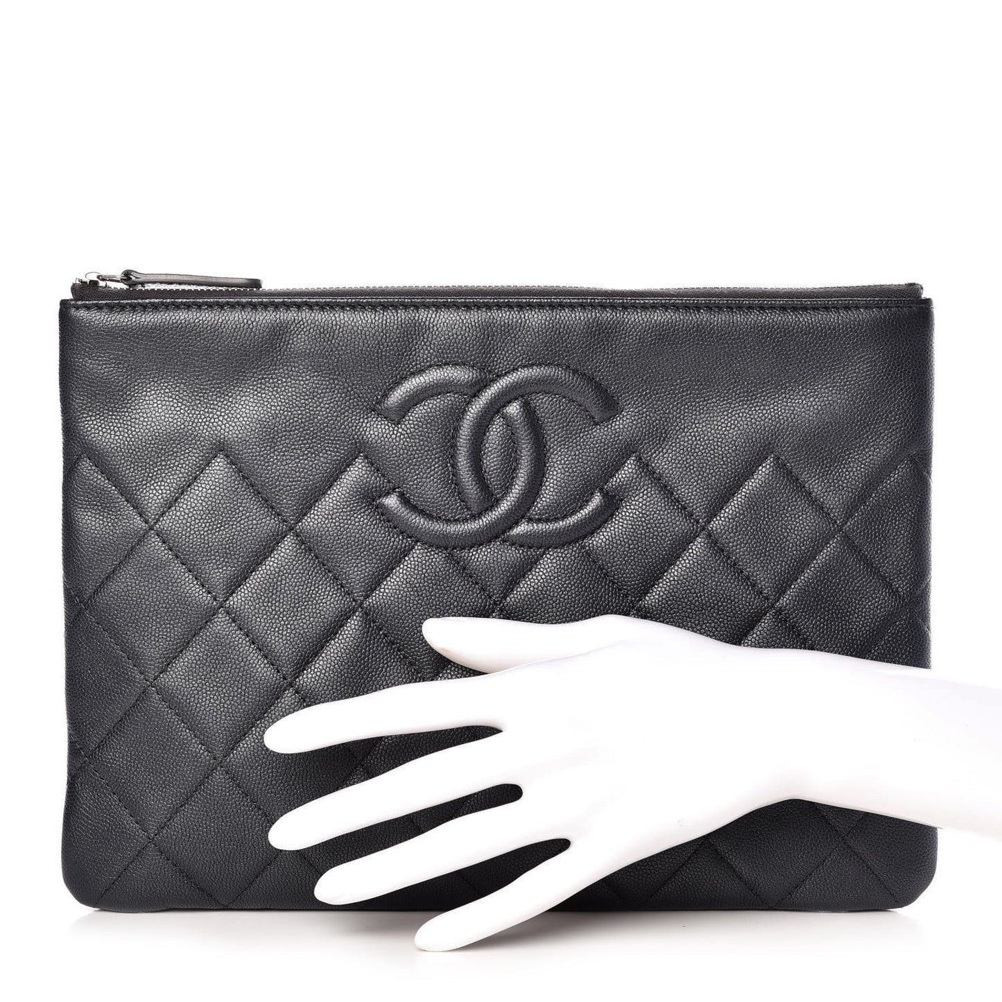 Metallic Caviar Quilted Medium Maxi CC Cosmetic Case Black