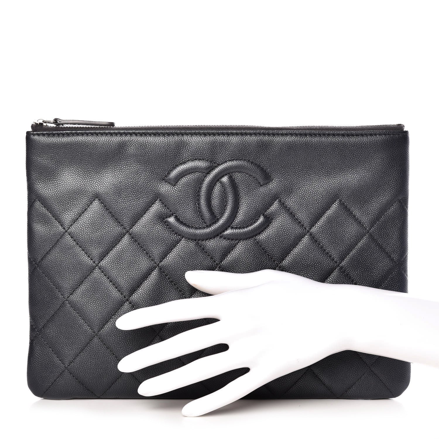 Chanel Metallic Caviar Quilted Medium Maxi CC Cosmetic Case Black 2 of 10