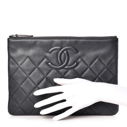 Chanel Metallic Caviar Quilted Medium Maxi CC Cosmetic Case Black 2 of 10