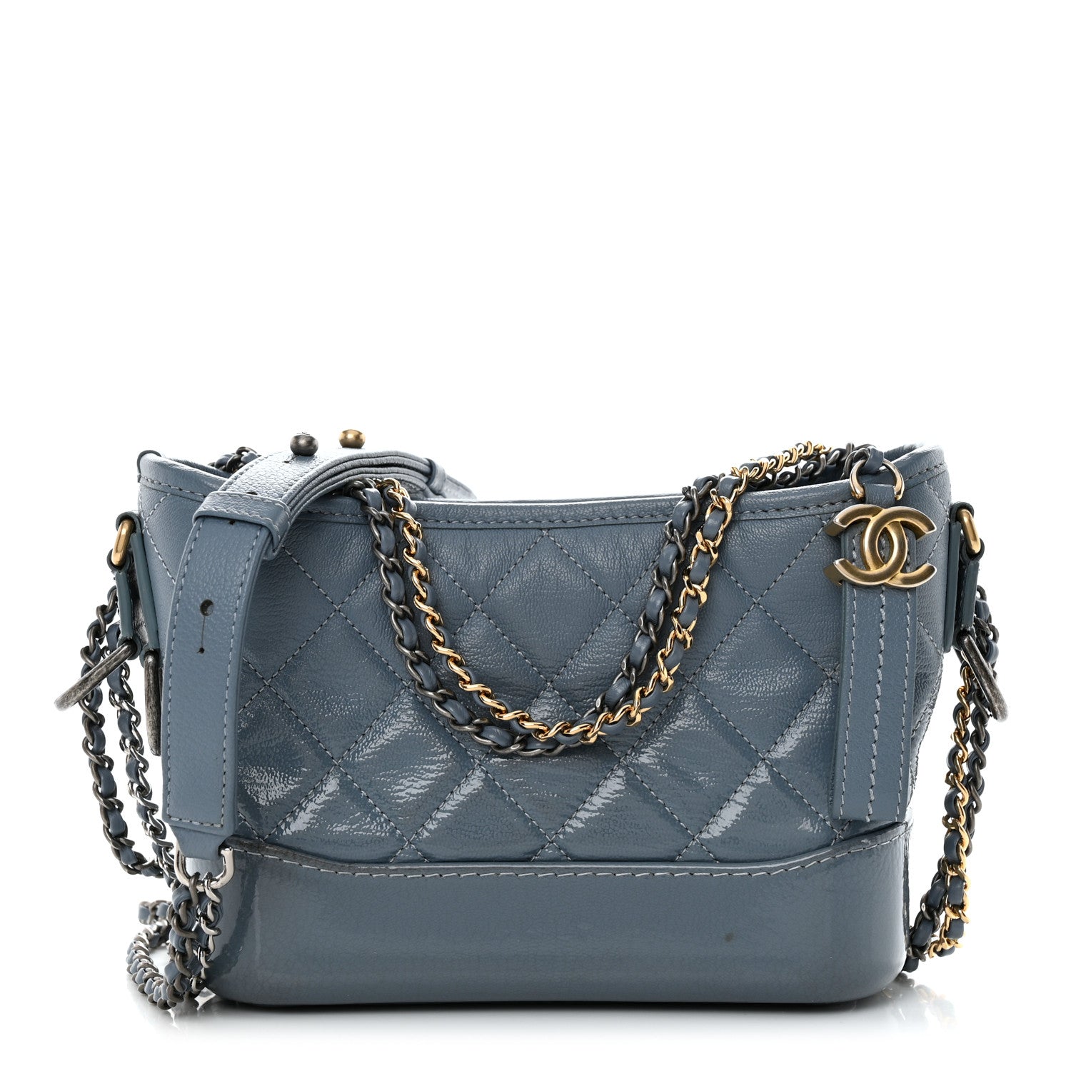 Chanel Patent Goatskin Quilted Small Gabrielle Hobo Blue 1 of 10