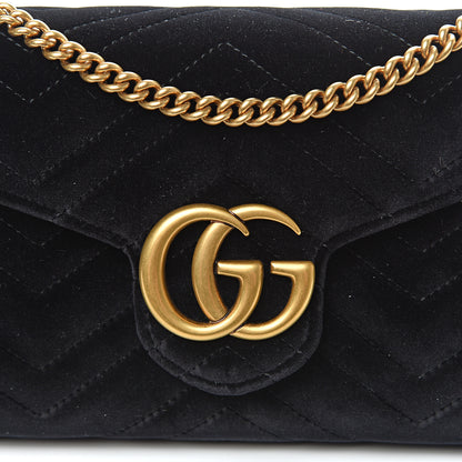 Gucci Velvet Matelasse GG Marmont Chain Wallet Black 10 of 11