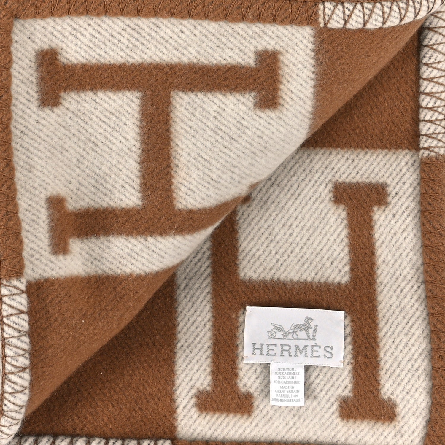 Hermes Wool Cashmere Avalon Blanket Ecru Camel 5 of 5